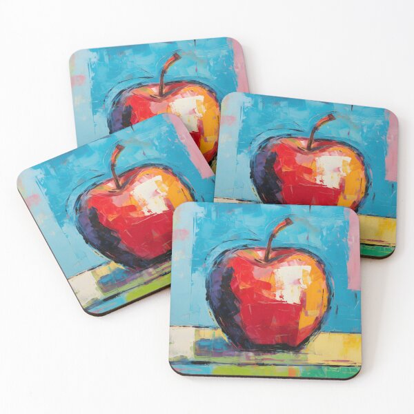 Item preview, A Mouthwatering Red Apple Bursting with Color Against a Vibrant Abstract Blue Background designed and sold by OlfactoART Studio.