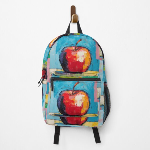 Item preview, A Mouthwatering Red Apple Bursting with Color Against a Vibrant Abstract Blue Background designed and sold by OlfactoART Studio.