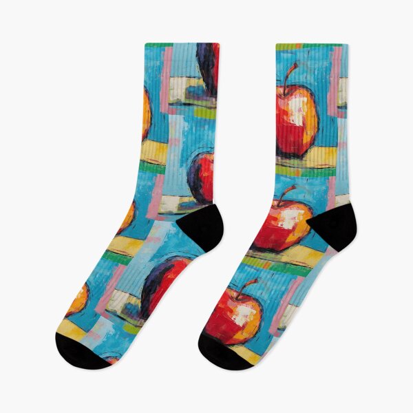 Item preview, A Mouthwatering Red Apple Bursting with Color Against a Vibrant Abstract Blue Background designed and sold by OlfactoART Studio.