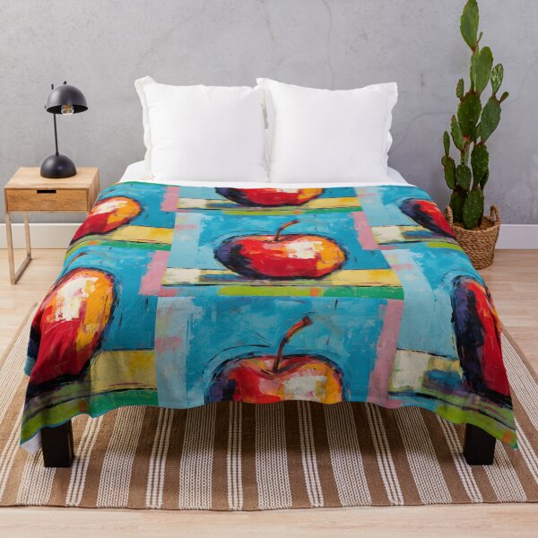 Item preview, A Mouthwatering Red Apple Bursting with Color Against a Vibrant Abstract Blue Background designed and sold by OlfactoART Studio.