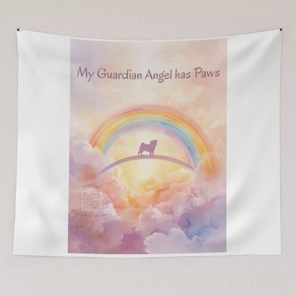 Item preview, Pug Rainbow Bridge Memorial Art – QR Code Healing Playlist Tribute designed and sold by Esterlane.