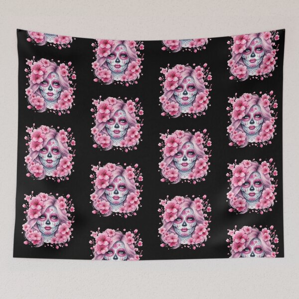 Item preview, Sakura Calavera: Pink Sugar Skull in a Cherry Blossom Wreath designed and sold by Dominik1994.