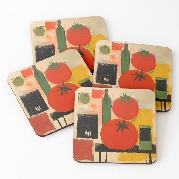 Item preview, A Feast of Color and Form- Abstract Red Tomatoes Framed by Dynamic Geometric Patterns designed and sold by OlfactoART Studio.