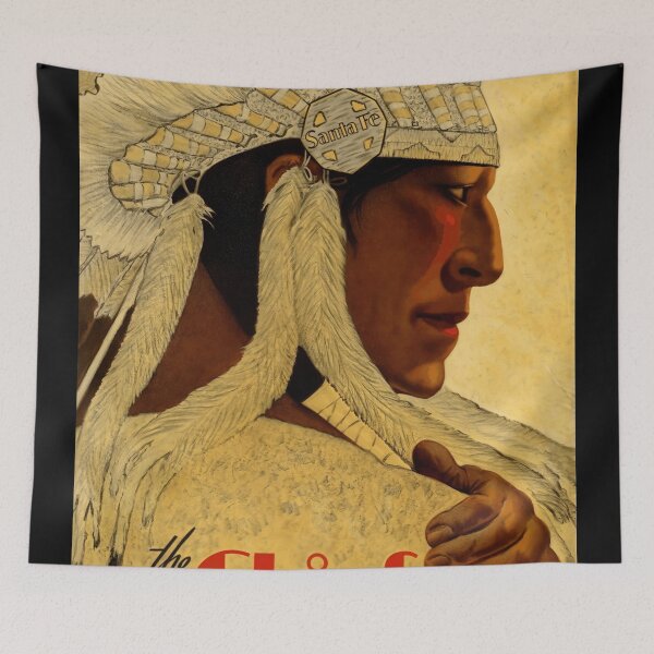 Item preview, Vintage Atchison Topeka & Santa Fe Railway Poster | The Chief Train Service | Native American Art 1930s designed and sold by artofuniverse.