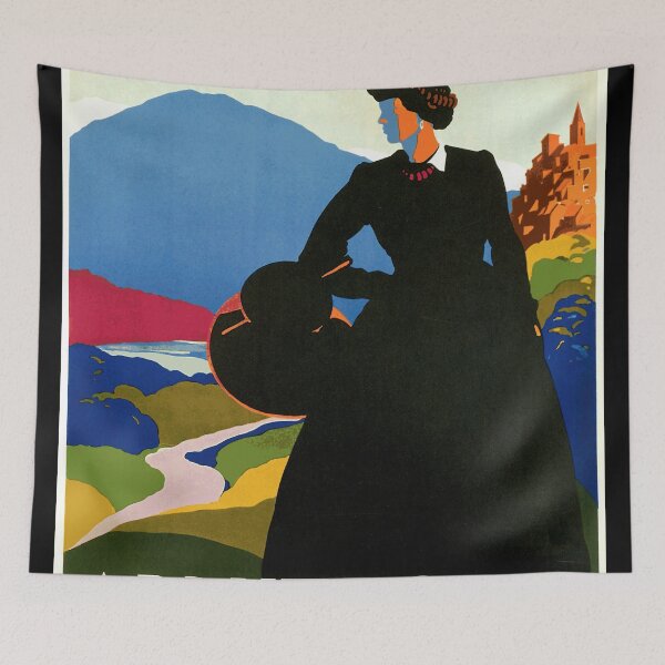 Item preview, Vintage Abruzzo Travel Poster | Art Deco Style | Italy Tourism | Traditional Attire & Scenic Landscape | Colorful Wall Art designed and sold by artofuniverse.