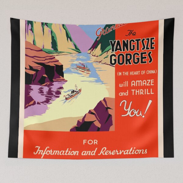 Item preview, Vintage Art Deco Yangtze Gorges Travel Poster | Butterfield & Swire | Bold Colors  Stunning Cliffs | Historic China Art designed and sold by artofuniverse.
