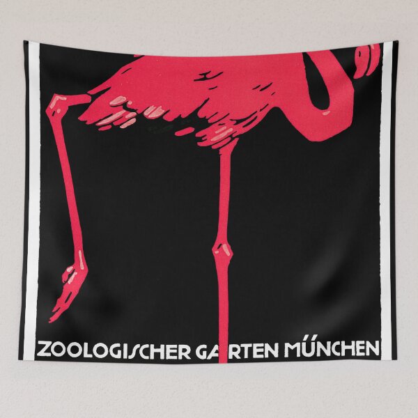 Item preview, Vintage Art Deco Flamingo Poster | Munich Zoo Zoologischer Garten Munchen | Bold Red on Black Graphic Design designed and sold by artofuniverse.