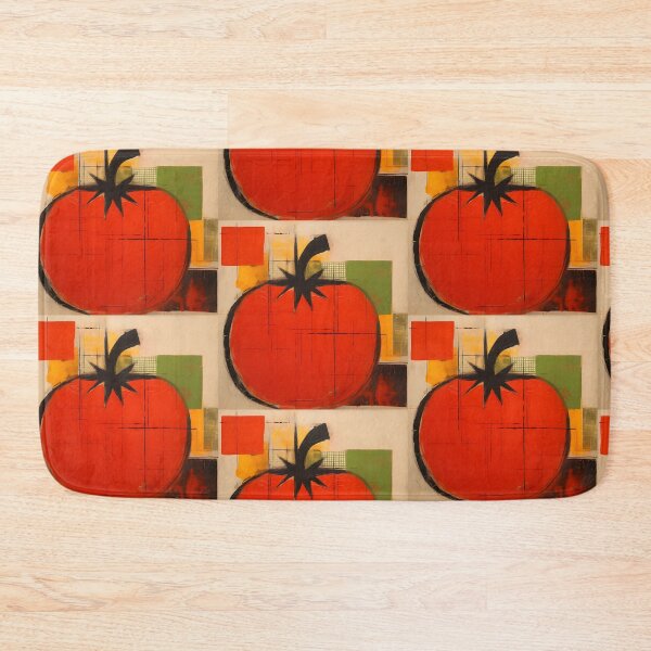 Item preview, A Juicy Splash of Color - Bold Red Tomato Against a Vibrant Geometric Grid Background designed and sold by OlfactoART Studio.