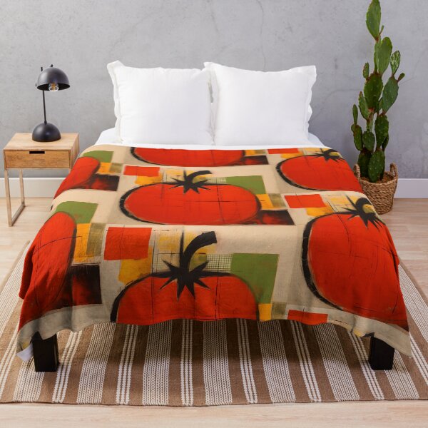 Item preview, A Juicy Splash of Color - Bold Red Tomato Against a Vibrant Geometric Grid Background designed and sold by OlfactoART Studio.