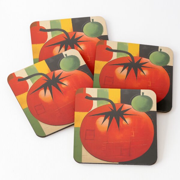 Item preview, A Playful Feast of Color - Bold Geometric Tomato and Green Apple in a Striking Modern Composition designed and sold by OlfactoART Studio.
