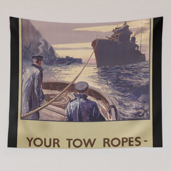 Item preview, WWII Propaganda Poster | Your Tow Ropes Their Home Tie | Vintage British Naval Art | Historical Wall Decor & Home Office Print designed and sold by artofuniverse.