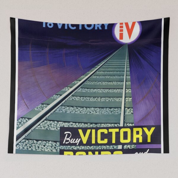 Item preview, Vintage WWII Propaganda Poster | Buy Victory Bonds Now | Bold Colors & Geometric Shapes | Railway Tracks Symbolism designed and sold by artofuniverse.