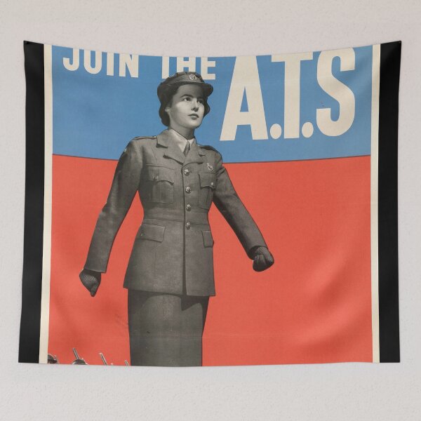 Item preview, World War II Women Recruitment Poster | Join the A.T.S. | Bold Colors & Strong Message | British Army Art Print designed and sold by artofuniverse.