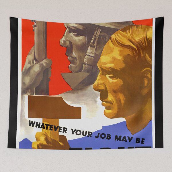 Item preview, Vintage WWII Propaganda Poster | Canadian War Effort Art | Soldier & Worker Unity | Bold Red & Blue Design | Fight for Freedom designed and sold by artofuniverse.