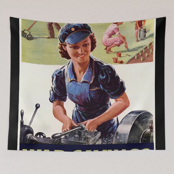 Item preview, World War II UK Propaganda Poster | Invest in War Savings for a Prosperous Future | Women in Workforce & Domestic Bliss designed and sold by artofuniverse.