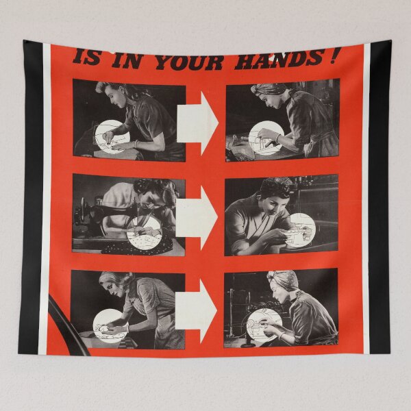Item preview, Empowering Women in WWII Propaganda Poster | Victory is in Your Hands | Bold Red & Black Art | Vintage War Work Print designed and sold by artofuniverse.