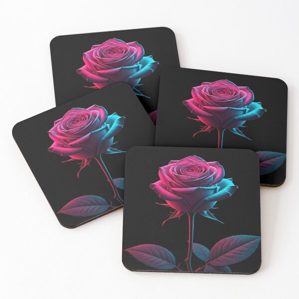 Item preview, Neon Dual-Tone Rose – Electric Pink and Blue Bloom on Black, Futuristic Floral Art designed and sold by PixelVibe782.