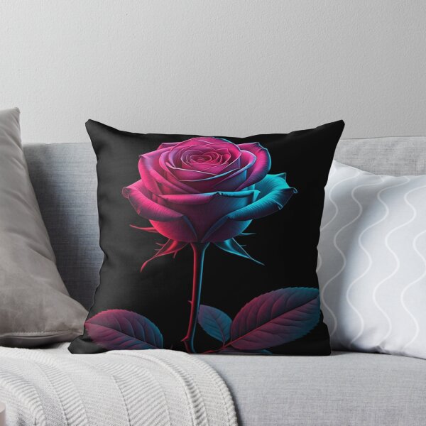 Item preview, Neon Dual-Tone Rose – Electric Pink and Blue Bloom on Black, Futuristic Floral Art designed and sold by PixelVibe782.