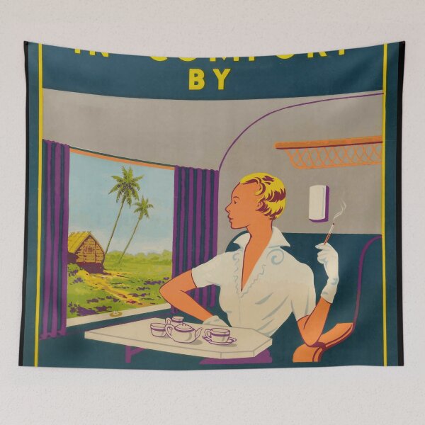 Item preview, Vintage Malayan Railway Art Deco Poster | Mid-20th Century Travel Art | Luxurious Train Journey & Exotic Scenery designed and sold by artofuniverse.