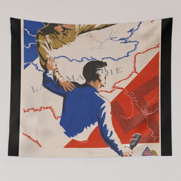 Item preview, Vintage French WWII Propaganda Poster | Soldier & Civilian Unity | Liberty Equality Fraternity | Patriotic Art Print designed and sold by artofuniverse.