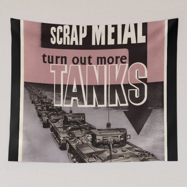 Item preview, Vintage WWII Propaganda Poster | Scrap Metal to Tanks Art | Historical War Effort Print | Bold Typography & Strong Imagery designed and sold by artofuniverse.