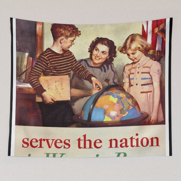 Item preview, Vintage Educational Poster | Teacher Serves Nation | Mid-20th Century Art | Patriotic WWII Era | Realism & American Values designed and sold by artofuniverse.