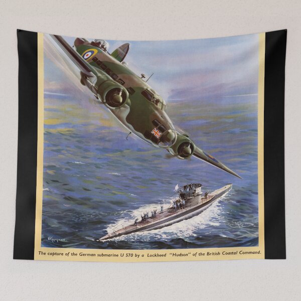 Item preview, WWII Propaganda Poster | Capture of German U-570 | RAF Victory Art | Lockheed Hudson & Submarine Surrender | Back Them Up designed and sold by artofuniverse.