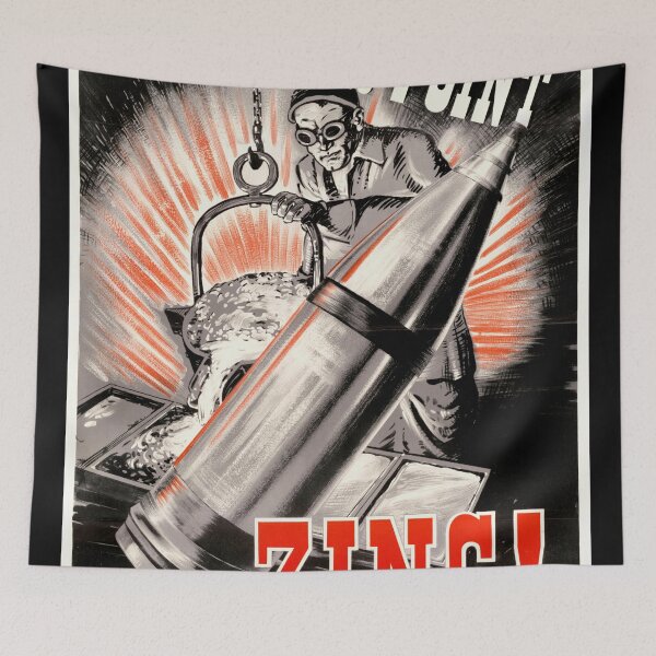 Item preview, World War II Propaganda Poster | Zinc in War Effort | Artillery Shell & Worker | Bold Colors & Striking Imagery | Buy Now designed and sold by artofuniverse.