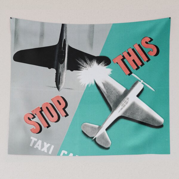 Item preview, Vintage Aviation Safety Poster | Mid-20th Century Art | Stop This Taxi Carefully | WWII Era Propaganda & Graphic Design designed and sold by artofuniverse.