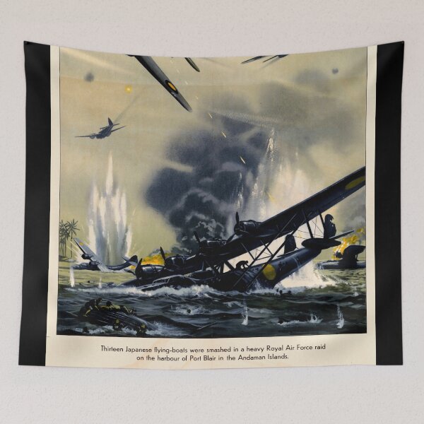 Item preview, Dramatic WWII RAF Attack Poster | Smash Japanese Aggression | WWII History & Propaganda Art | Port Blair Battle Scene designed and sold by artofuniverse.
