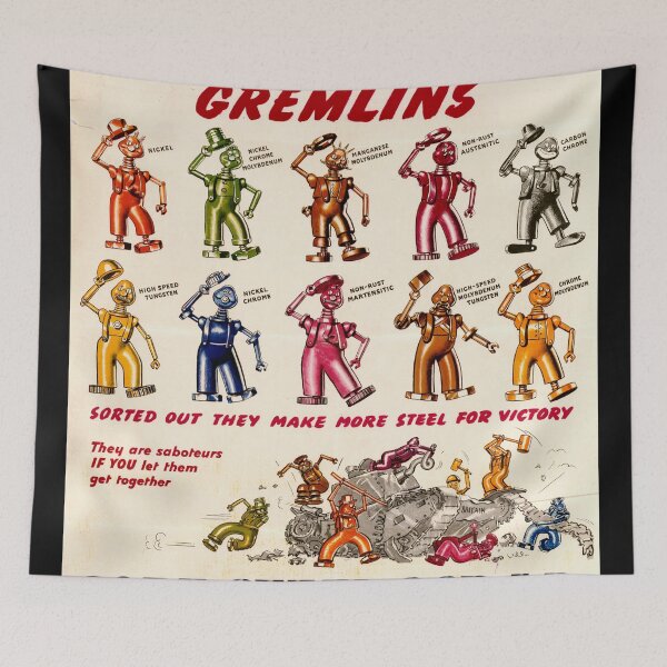 Item preview, Vintage WWII Propaganda Poster | Steel Scrap Sorting | Gremlins Mischief | British War Effort | Iron & Steel Control Art designed and sold by artofuniverse.