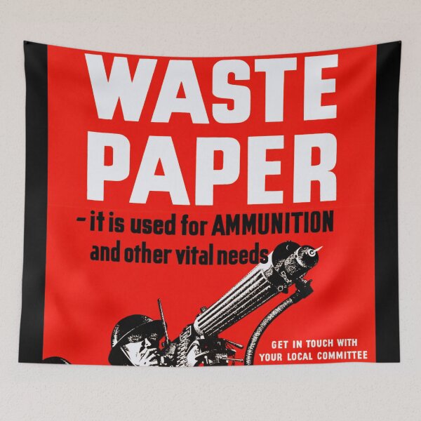 Item preview, Vintage WWII Propaganda Poster | Save Waste Paper for Ammunition & Support Troops | Bold Red & White Art Print designed and sold by artofuniverse.