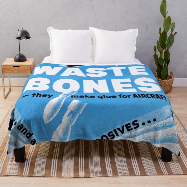 Item preview, WWII Propaganda Poster | Save Waste Bones | Recycle for War Effort | Military Aircraft & Bombs | Bold Blue & White Design designed and sold by artofuniverse.