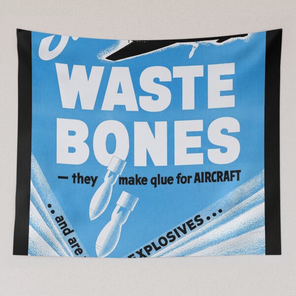 Item preview, WWII Propaganda Poster | Save Waste Bones | Recycle for War Effort | Military Aircraft & Bombs | Bold Blue & White Design designed and sold by artofuniverse.