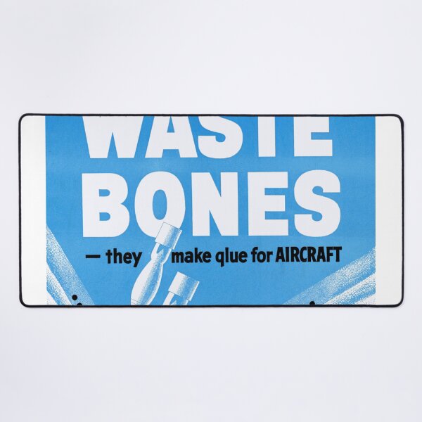 Item preview, WWII Propaganda Poster | Save Waste Bones | Recycle for War Effort | Military Aircraft & Bombs | Bold Blue & White Design designed and sold by artofuniverse.