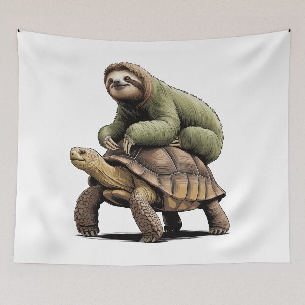 Item preview, Slow and Steady Buddies – Funny Sloth Riding Tortoise Illustration designed and sold by levdone.