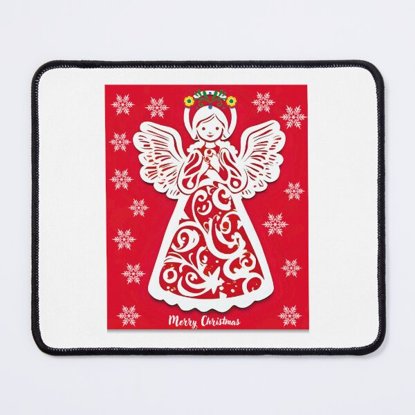 Item preview, Folk Angel Christmas Card – Papercut Style Merry Christmas Red Design designed and sold by AmberWit.