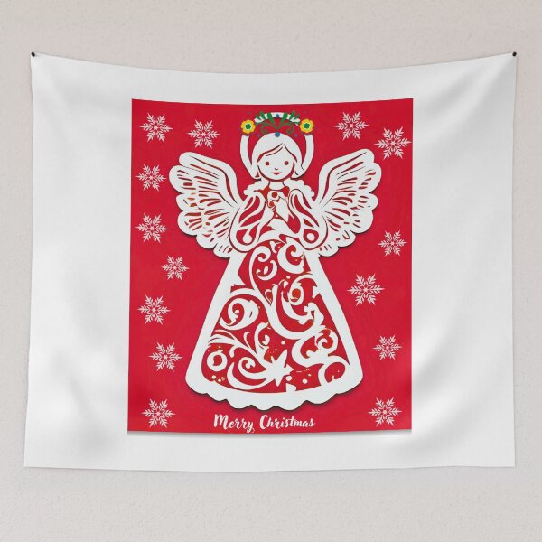 Item preview, Folk Angel Christmas Card – Papercut Style Merry Christmas Red Design designed and sold by AmberWit.