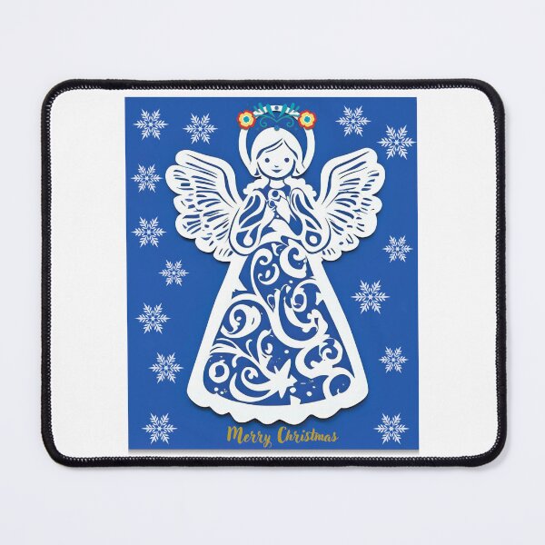 Item preview, Folk Angel Christmas Card – Papercut Style Merry Christmas Blue Design designed and sold by AmberWit.
