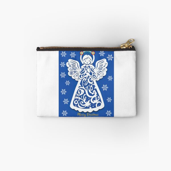 Item preview, Folk Angel Christmas Card – Papercut Style Merry Christmas Blue Design designed and sold by AmberWit.