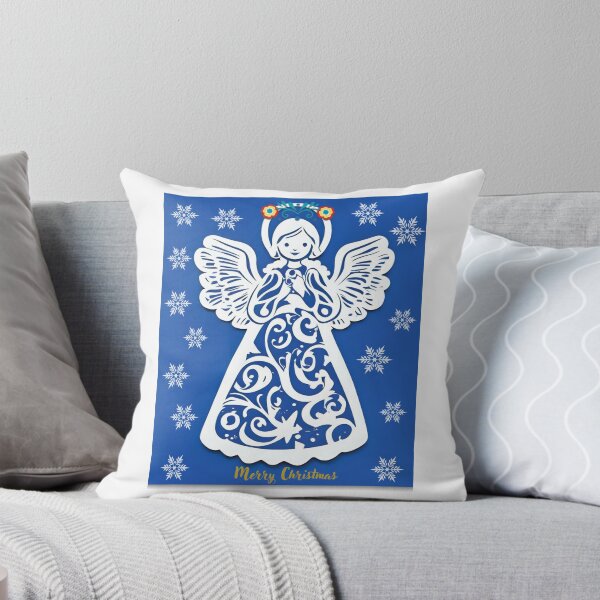 Item preview, Folk Angel Christmas Card – Papercut Style Merry Christmas Blue Design designed and sold by AmberWit.