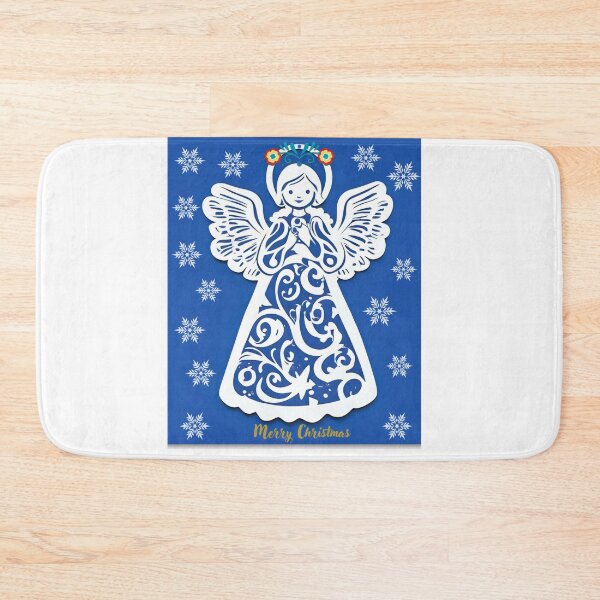 Item preview, Folk Angel Christmas Card – Papercut Style Merry Christmas Blue Design designed and sold by AmberWit.