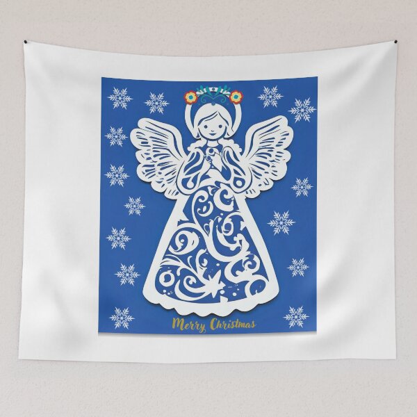 Item preview, Folk Angel Christmas Card – Papercut Style Merry Christmas Blue Design designed and sold by AmberWit.