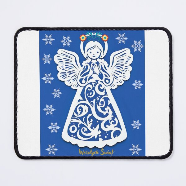 Item preview, Folk Angel Christmas Card – Papercut Style Wesołych Świąt Blue Design designed and sold by AmberWit.