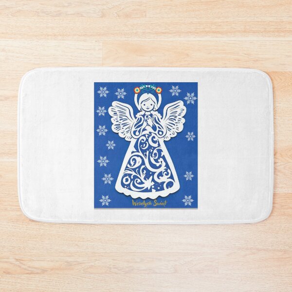 Item preview, Folk Angel Christmas Card – Papercut Style Wesołych Świąt Blue Design designed and sold by AmberWit.