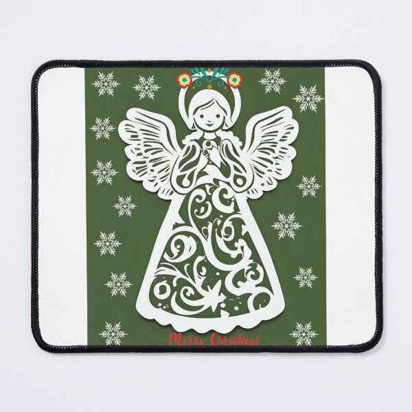 Item preview, Folk Angel Christmas Card – Papercut Style Merry Christmas Green Design designed and sold by AmberWit.