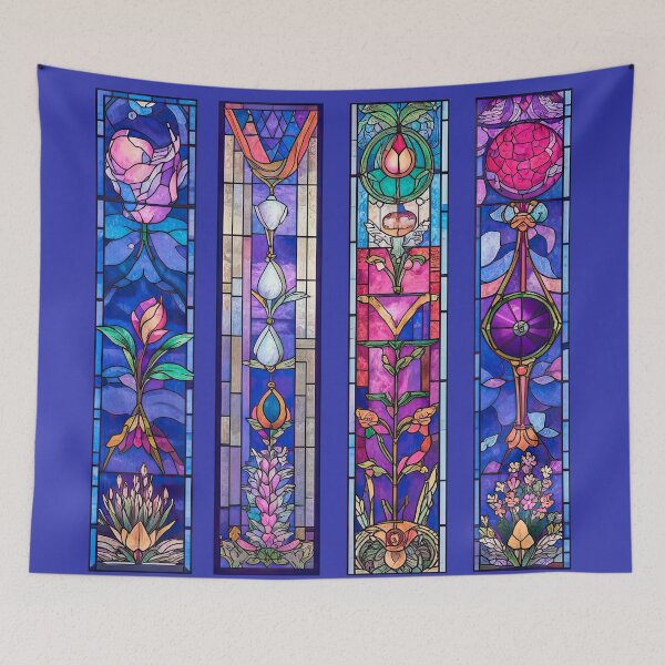 Item preview, Vibrant Purple Floral Stained Glass Panels designed and sold by LanaGustavsson.