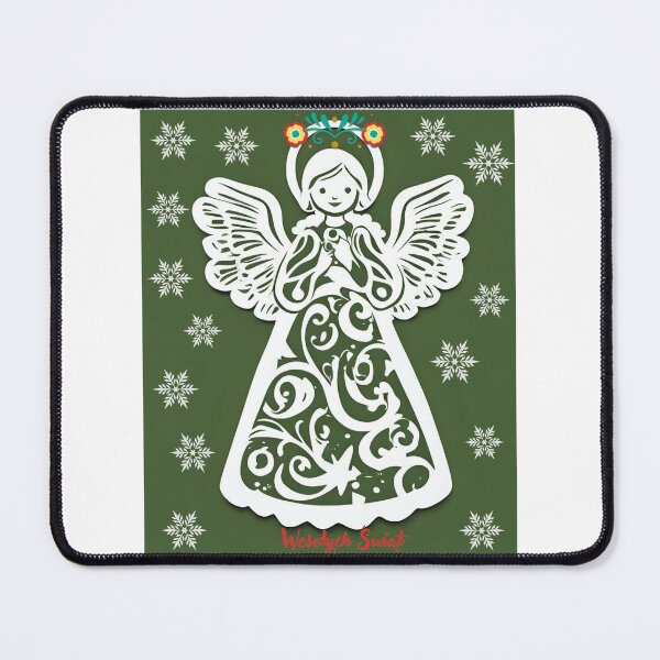Item preview, Folk Angel Christmas Card – Papercut Style Wesołych Świąt Green Design designed and sold by AmberWit.