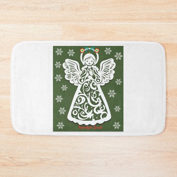 Item preview, Folk Angel Christmas Card – Papercut Style Wesołych Świąt Green Design designed and sold by AmberWit.
