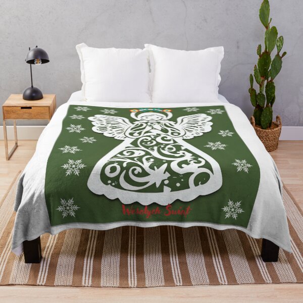 Item preview, Folk Angel Christmas Card – Papercut Style Wesołych Świąt Green Design designed and sold by AmberWit.